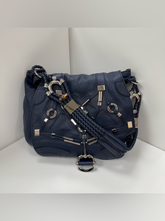Gucci Handbags - Gucci Techno Horsebit Convertible Hobo Embellished Leather Large in Blue
